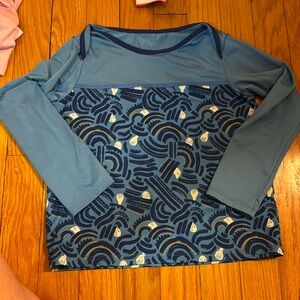 Blue Patterned Long Sleeve Top/ sun block
